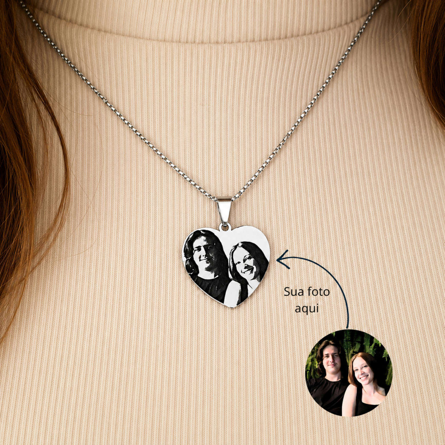 Colar Personalizado Coração com Foto a Laser