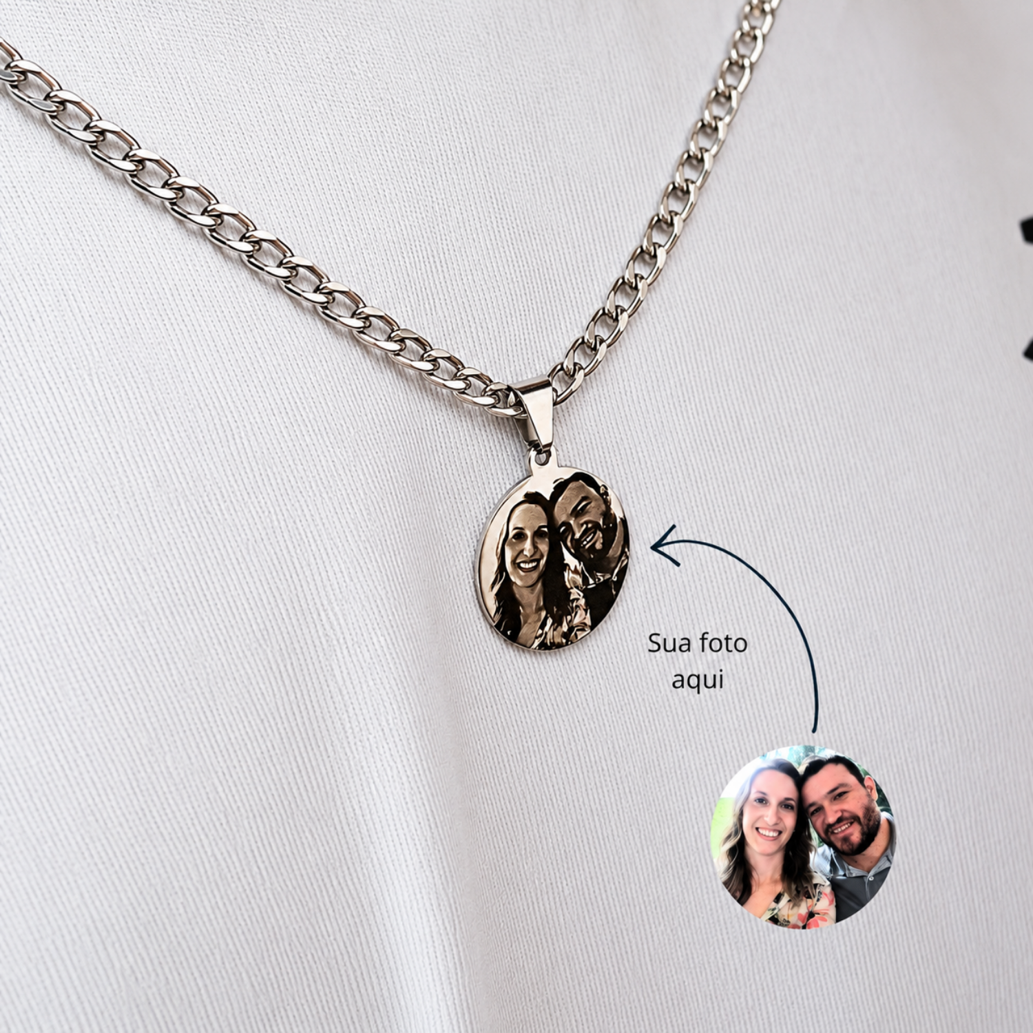 Colar Personalizado com Foto a Laser - Aço Inóx