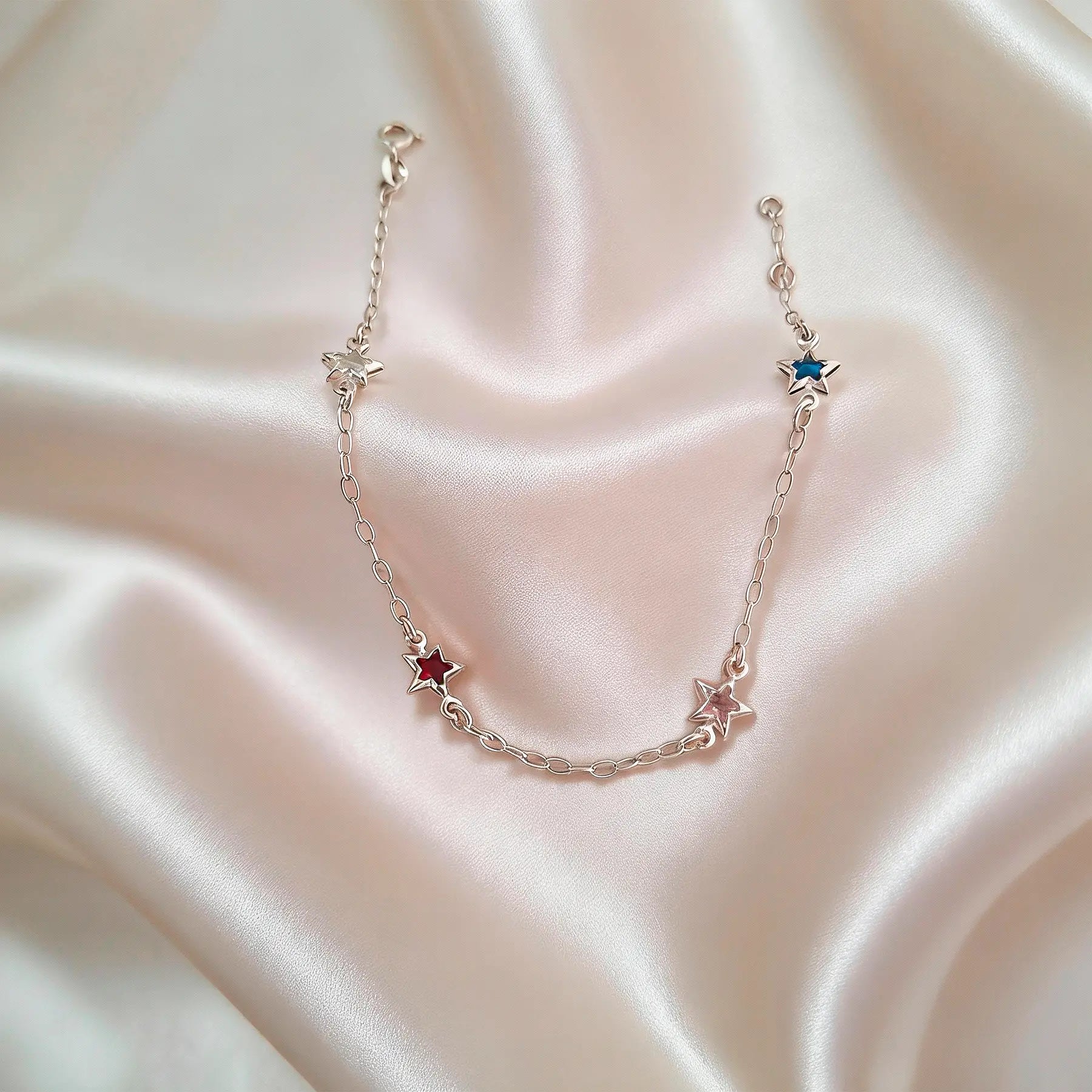 Pulseira Zircônias Coloridas Estrelas 20cm