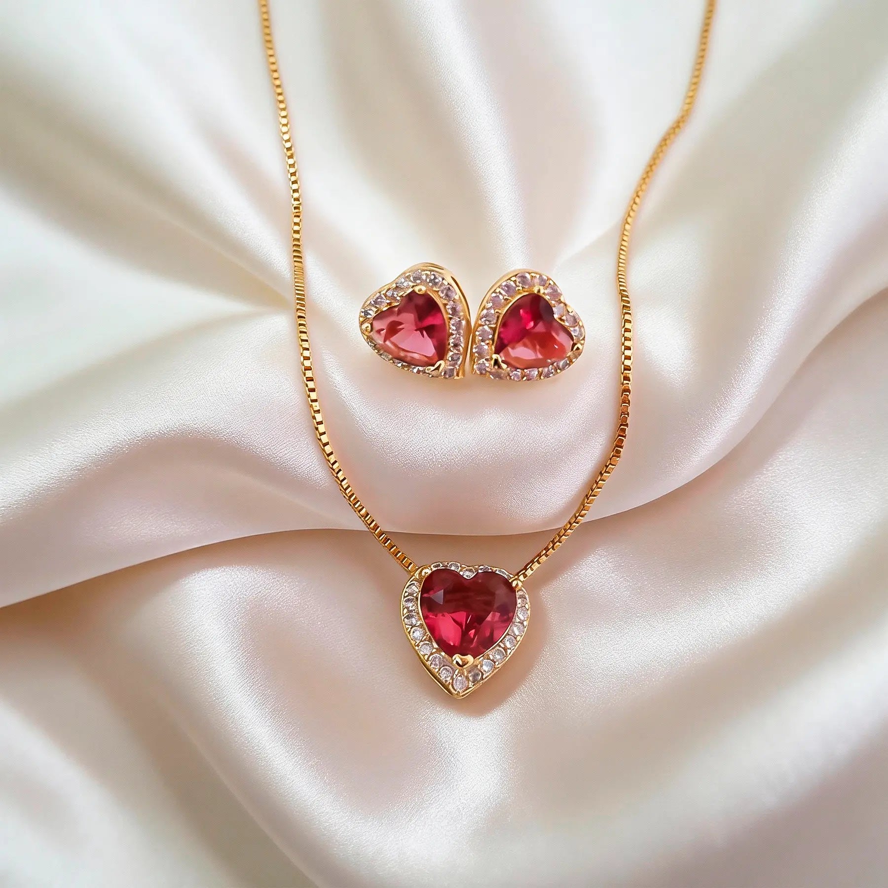 Conjunto Coração Rosa Rubi