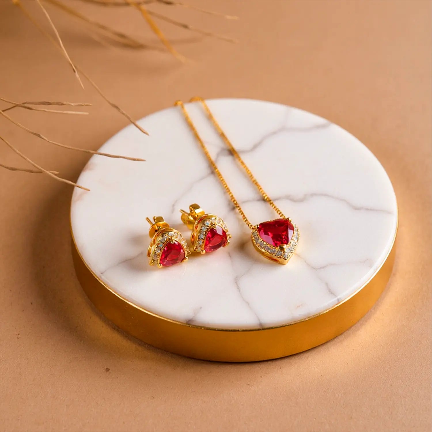 Conjunto Coração Rosa Rubi