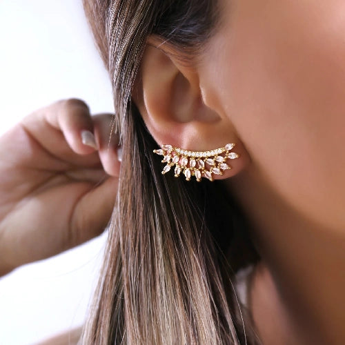 Brinco Zirconia Ear Cuff Varias Folhas Pequenas - Ouro