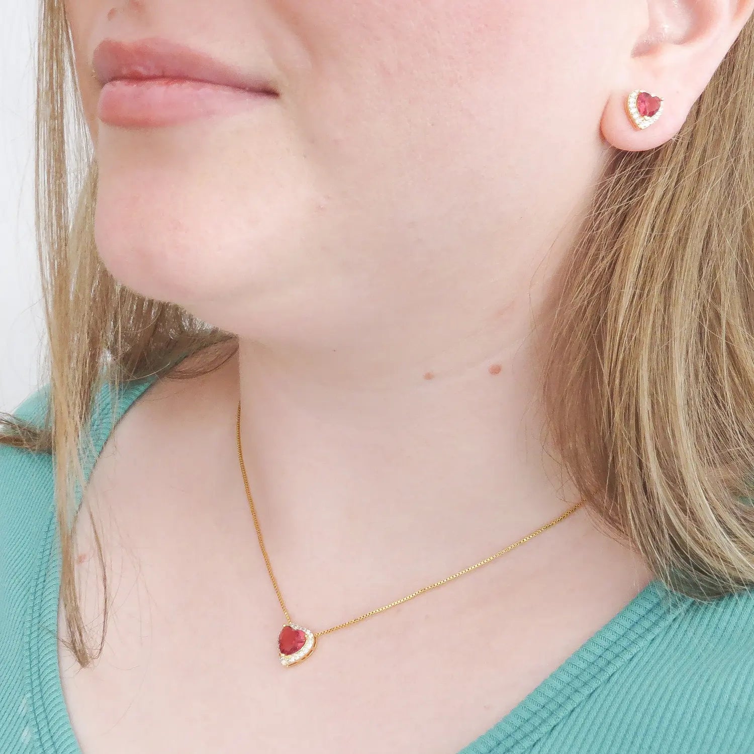 Conjunto Coração Rosa Rubi