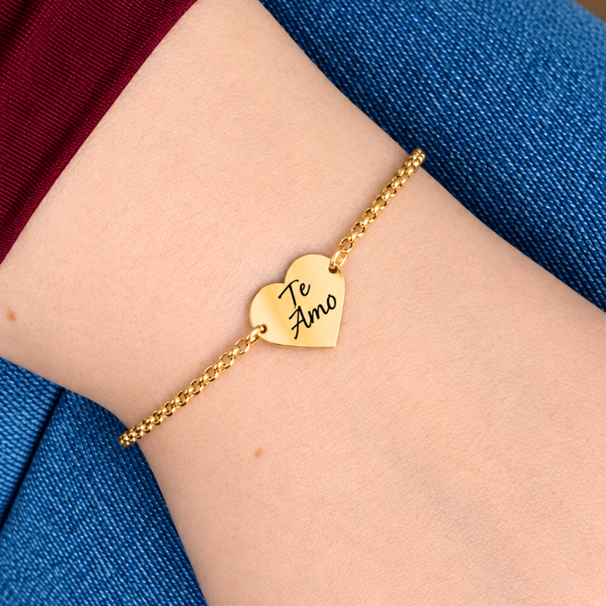 Pulseira Personalizável Coração - Banhada a Ouro